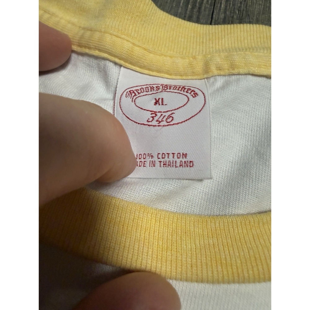 Brooks Brothers Men's XL White Yellow Baseball Tee Shirt Long Sleeve Logo - Picture 2 of 6